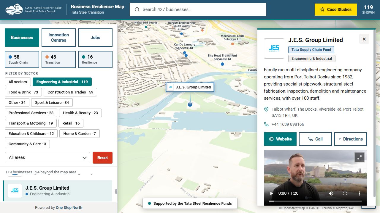 A business record shown in the Neath Port Talbot client map